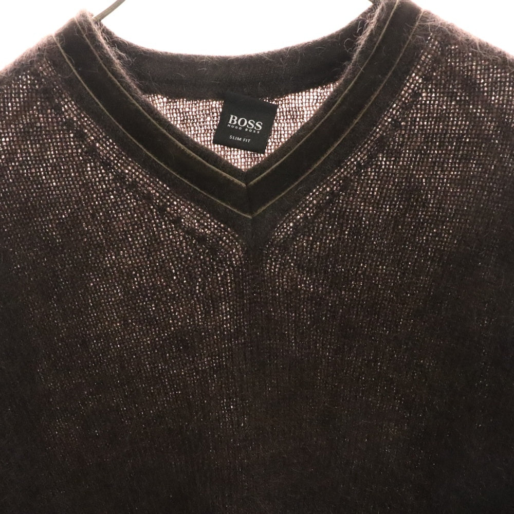 HUGO BOSS(ヒューゴボス) モヘア混 Vネックニットセーター ブラウン