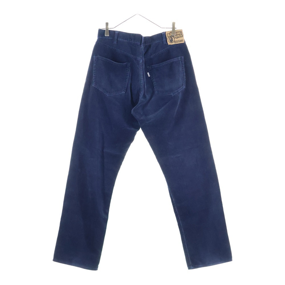 A BATHING APE(アベイシングエイプ) CORDUROY PANTS 紙パッチ ストレートコーデュロイパンツ ネイビー