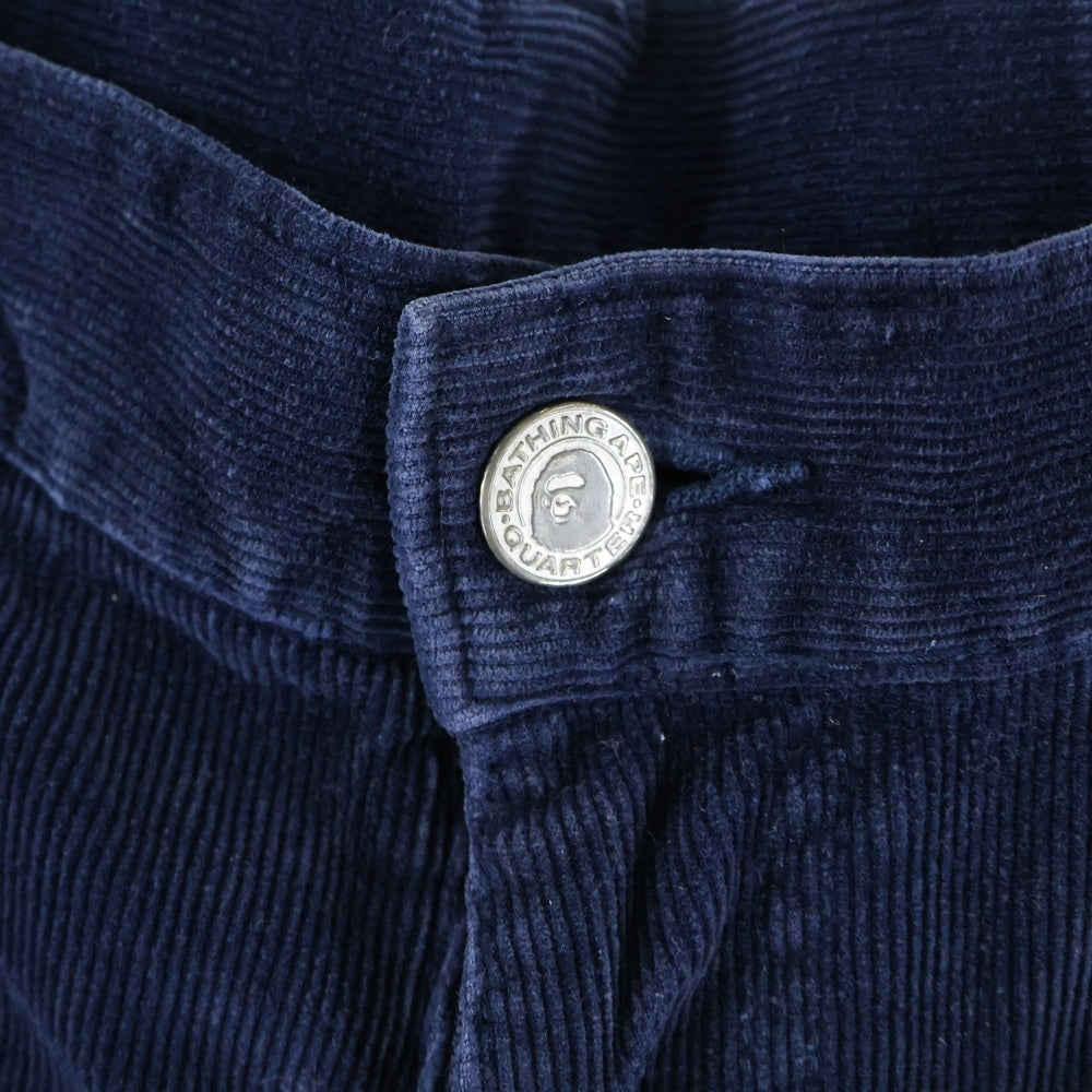 A BATHING APE(アベイシングエイプ) CORDUROY PANTS 紙パッチ ストレートコーデュロイパンツ ネイビー