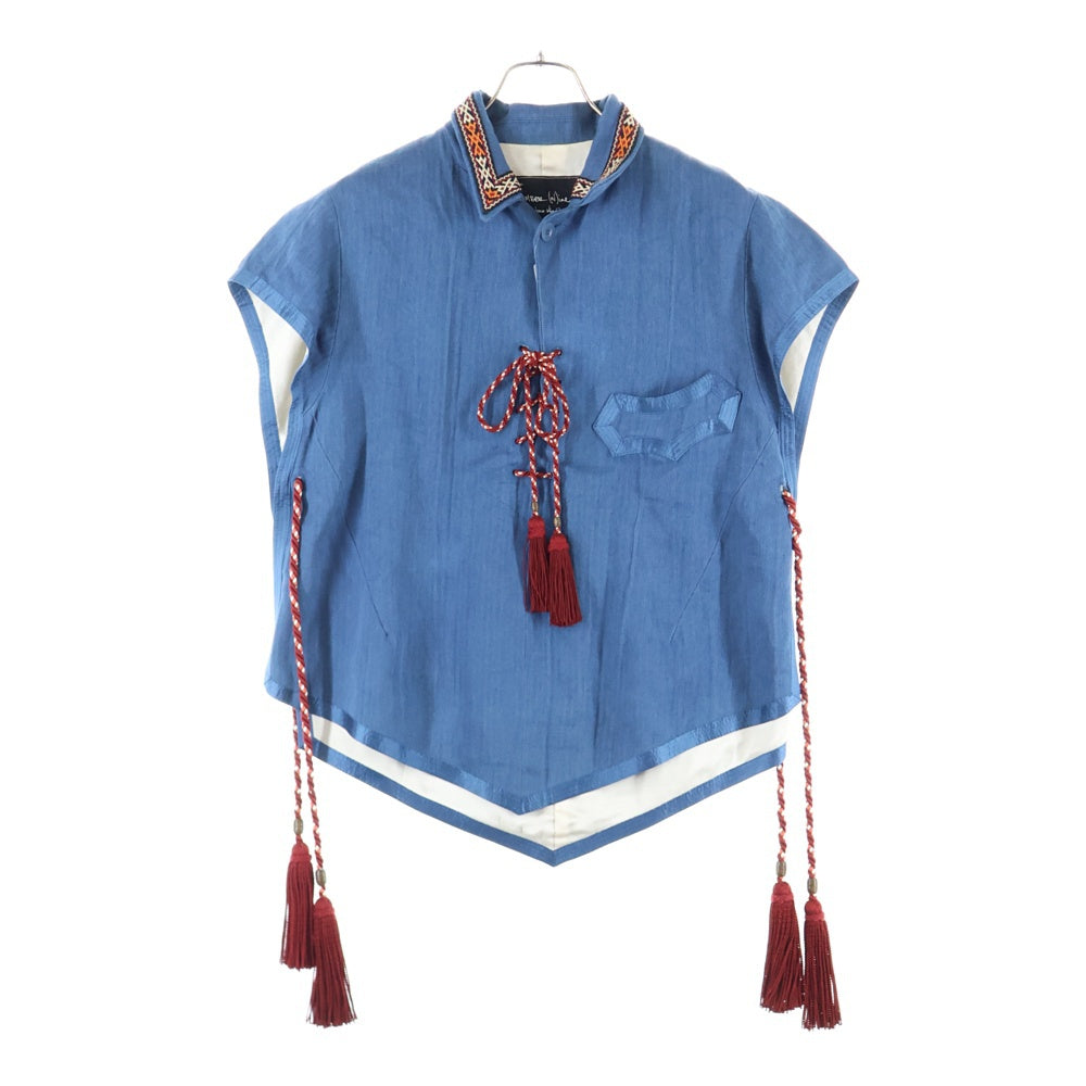 NUMBER (N)INE(ナンバーナイン) 09SS The Lonesome Heroes 本人期 レースアップチュニック モチーフ刺繍ベスト レッド/ブルー