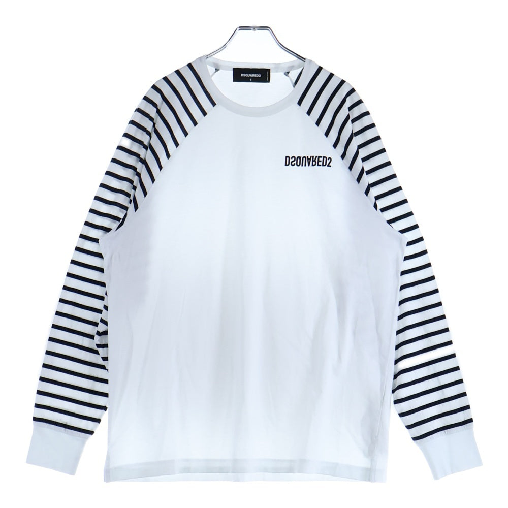 DSQUARED2(ディースクエアード) フロントロゴ ボーダー 長袖Tシャツ カットソー ホワイト/ブラック S74GD1138