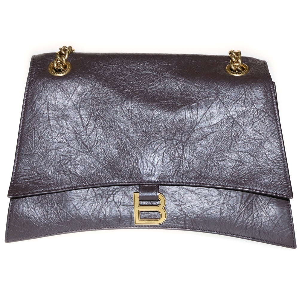 BALENCIAGA(バレンシアガ) Crush クラッシュ ミディアム チェーンバッグ カーフスキン ハンドバッグ ダークブラウン/ゴールド