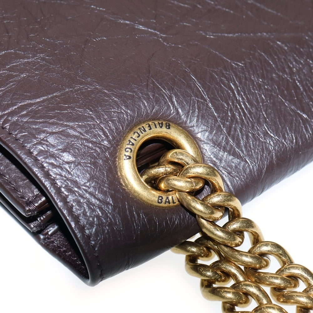 BALENCIAGA(バレンシアガ) Crush クラッシュ ミディアム チェーンバッグ カーフスキン ハンドバッグ ダークブラウン/ゴールド
