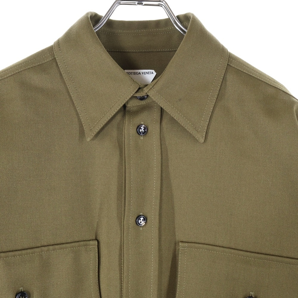 BOTTEGA VENETA(ボッテガヴェネタ) 24AW Grained Poudre Double Layer Shirt グレインド プードル ダブル レイヤー長袖シャツ カーキ 772378 VKIS0