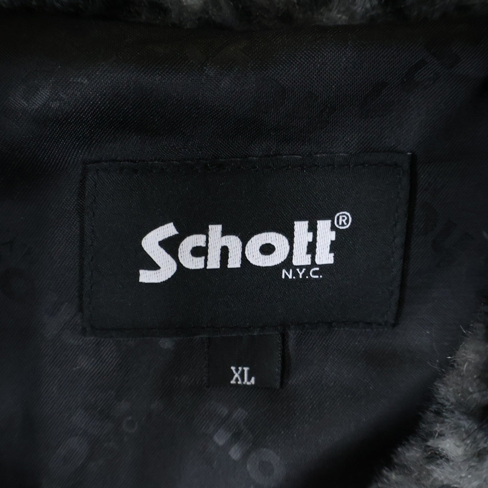 SCHOTT(ショット) ウルフ柄 ジップアップ ファー ジャケット ブラック 782-4252013
