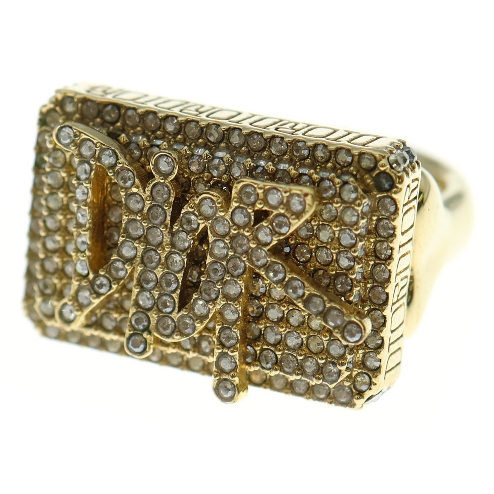 DIOR(ディオール) ×Shawn Stussy Square Ring ショーンステューシー スクエアリング ラインストーンロゴリング 指輪 ゴールド