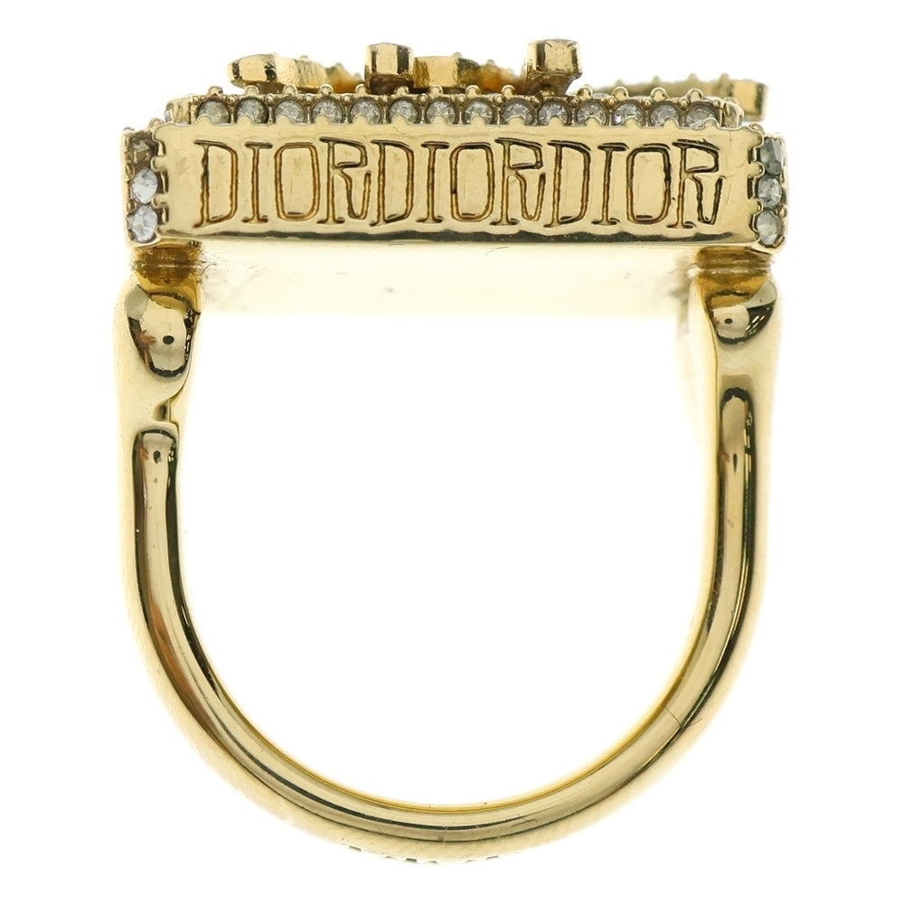 DIOR(ディオール) ×Shawn Stussy Square Ring ショーンステューシー スクエアリング ラインストーンロゴリング 指輪 ゴールド