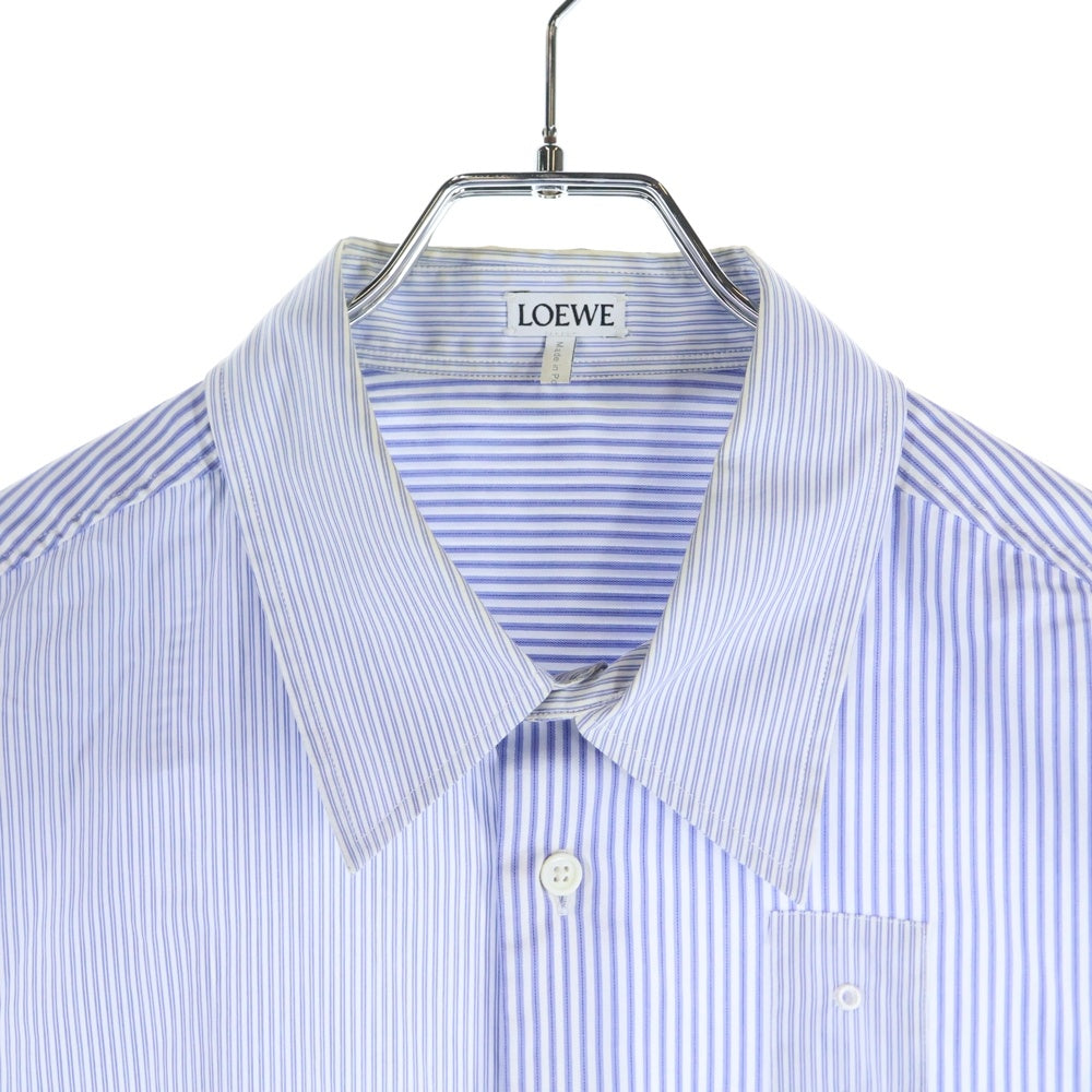 LOEWE(ロエベ) Multi Pocket Stripe Button Down Shirt マルチポケットストライプボタンダウンシャツ ロゴ刺繡長袖シャツ 1159-343-7679 ブルー
