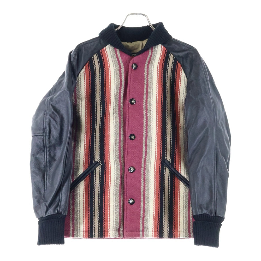 SKOOKUM(スクーカム) ×NEEDLES×ORTEGA'S ニードルス オルテガ トリプルネーム ブランケット レザー切替ジャケット スタジャン ブルゾン レッド/ブラック