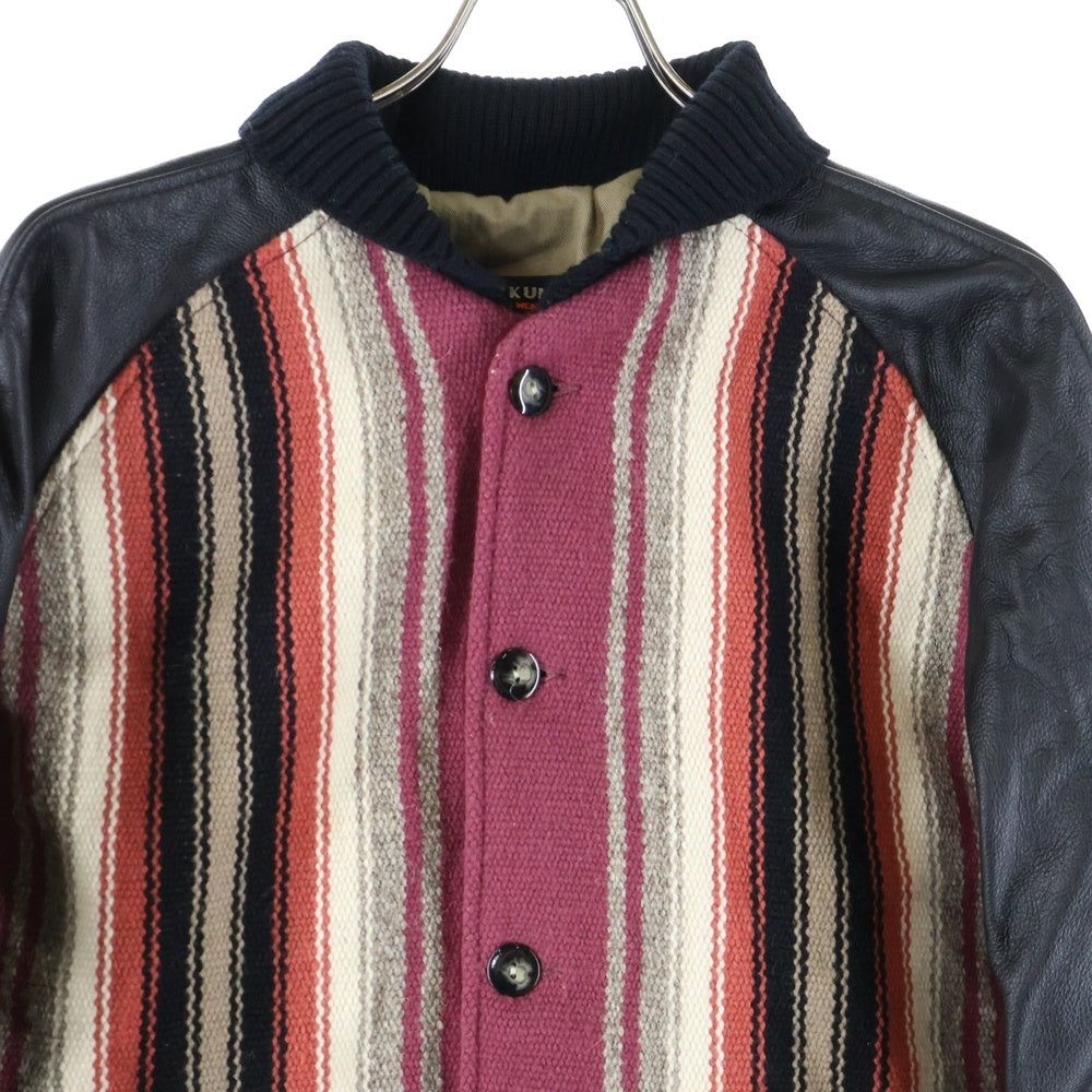 SKOOKUM(スクーカム) ×NEEDLES×ORTEGA'S ニードルス オルテガ トリプルネーム ブランケット レザー切替ジャケット スタジャン ブルゾン レッド/ブラック