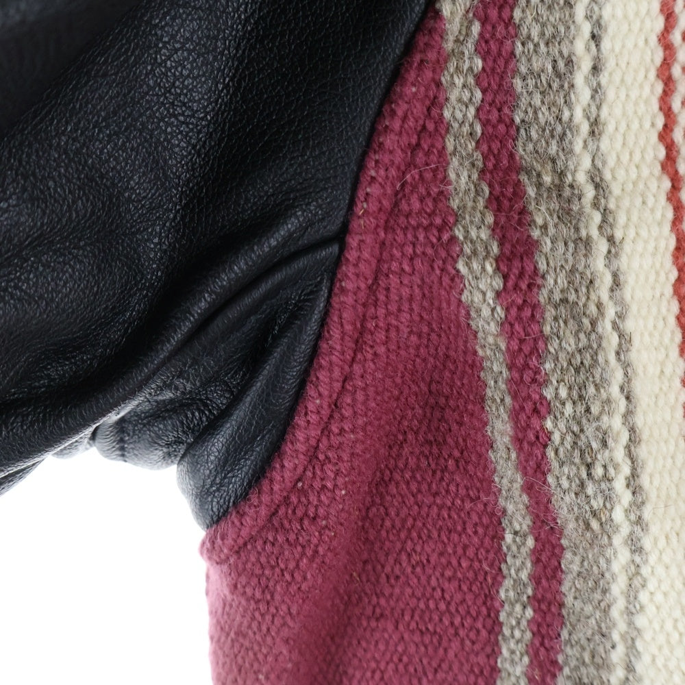 SKOOKUM(スクーカム) ×NEEDLES×ORTEGA'S ニードルス オルテガ トリプルネーム ブランケット レザー切替ジャケット スタジャン ブルゾン レッド/ブラック