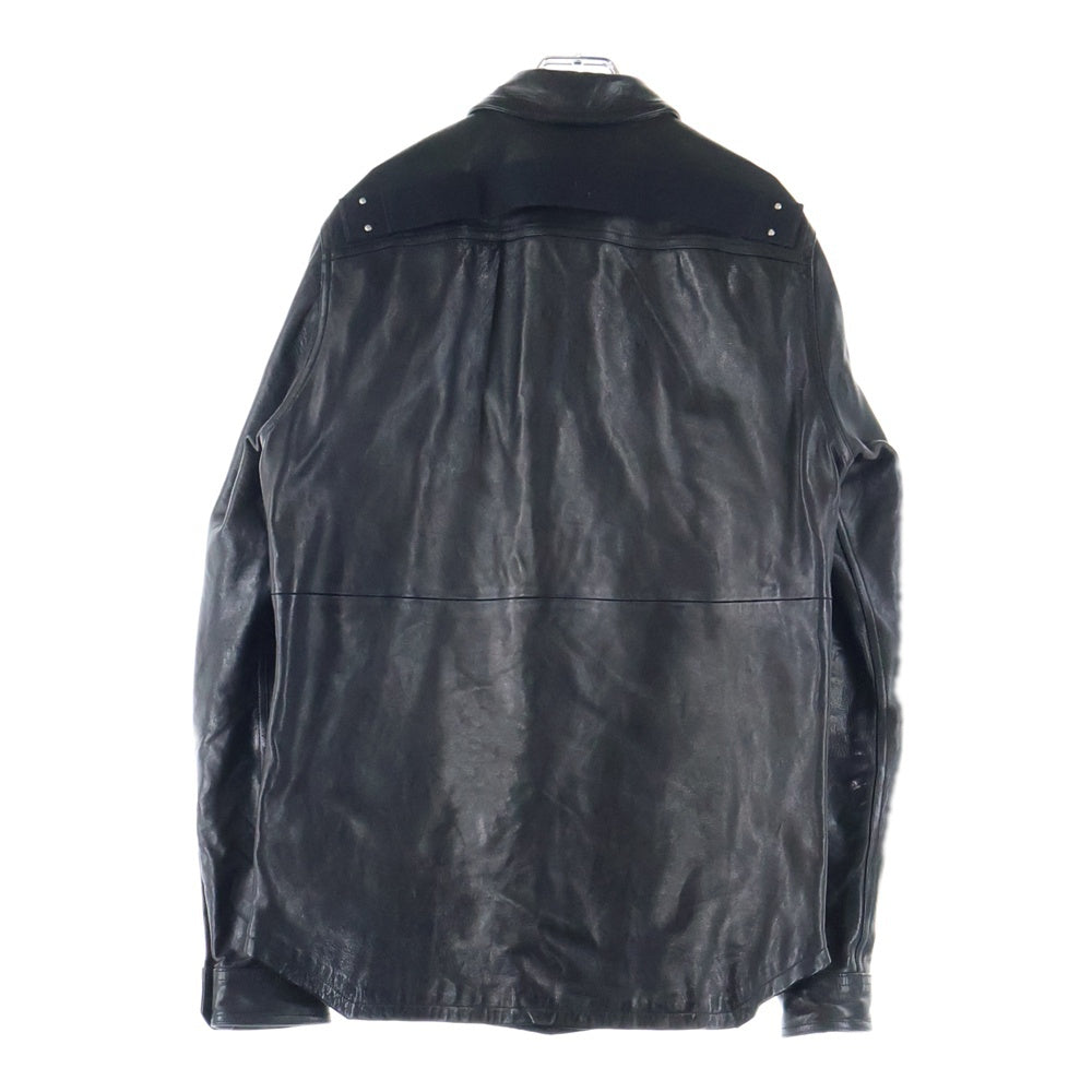 Rick Owens(リックオウエンス) Button-fastening flap-pocket shirt ラムレザー フロントポケット スナップボタン シャツ ジャケット ブラック RU02E1744LNV