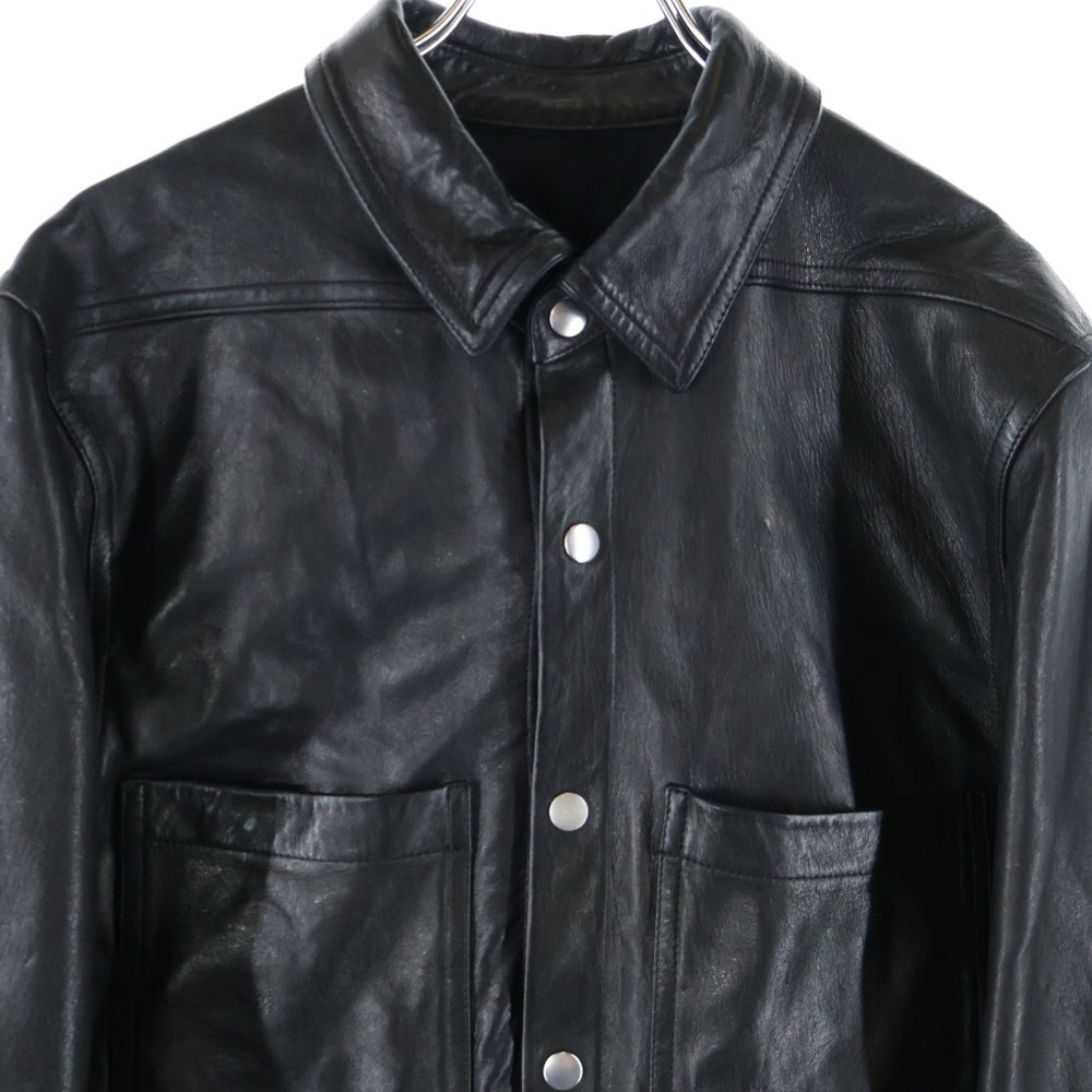 Rick Owens(リックオウエンス) Button-fastening flap-pocket shirt ラムレザー フロントポケット スナップボタン シャツ ジャケット ブラック RU02E1744LNV