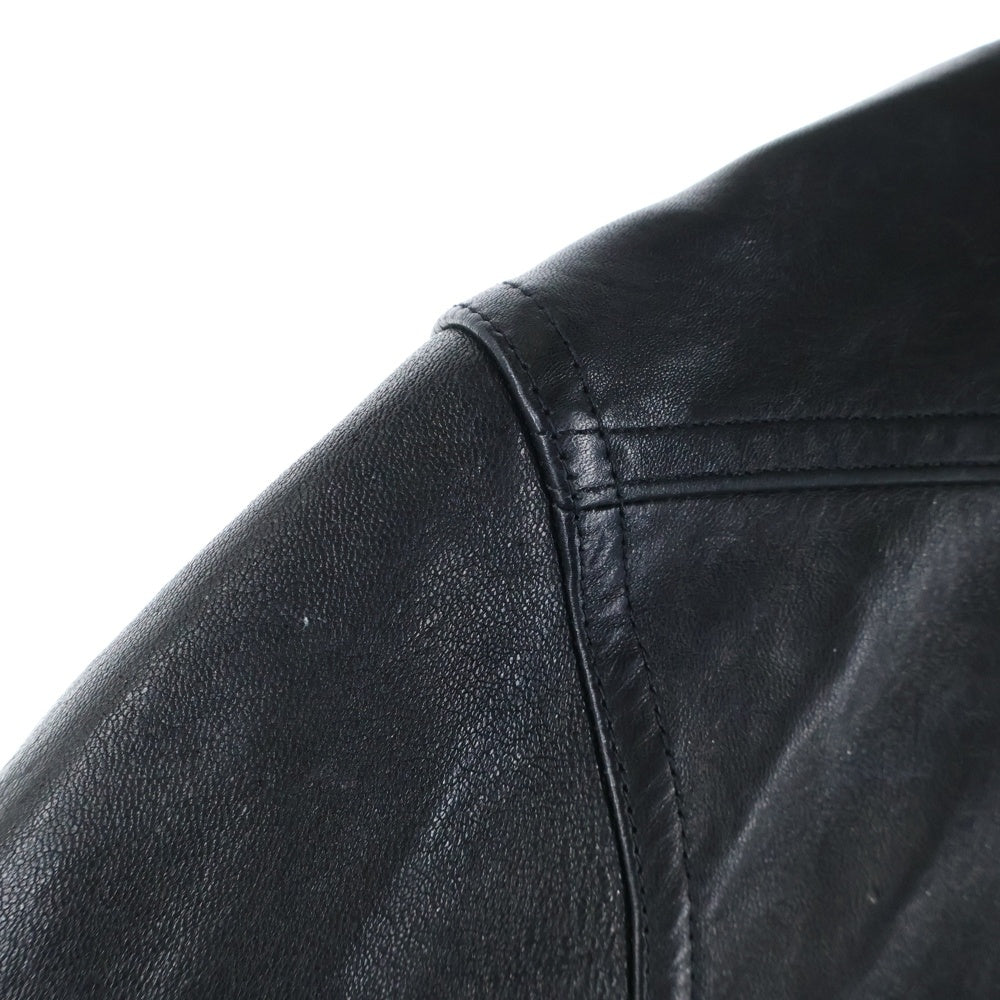 Rick Owens(リックオウエンス) Button-fastening flap-pocket shirt ラムレザー フロントポケット スナップボタン シャツ ジャケット ブラック RU02E1744LNV