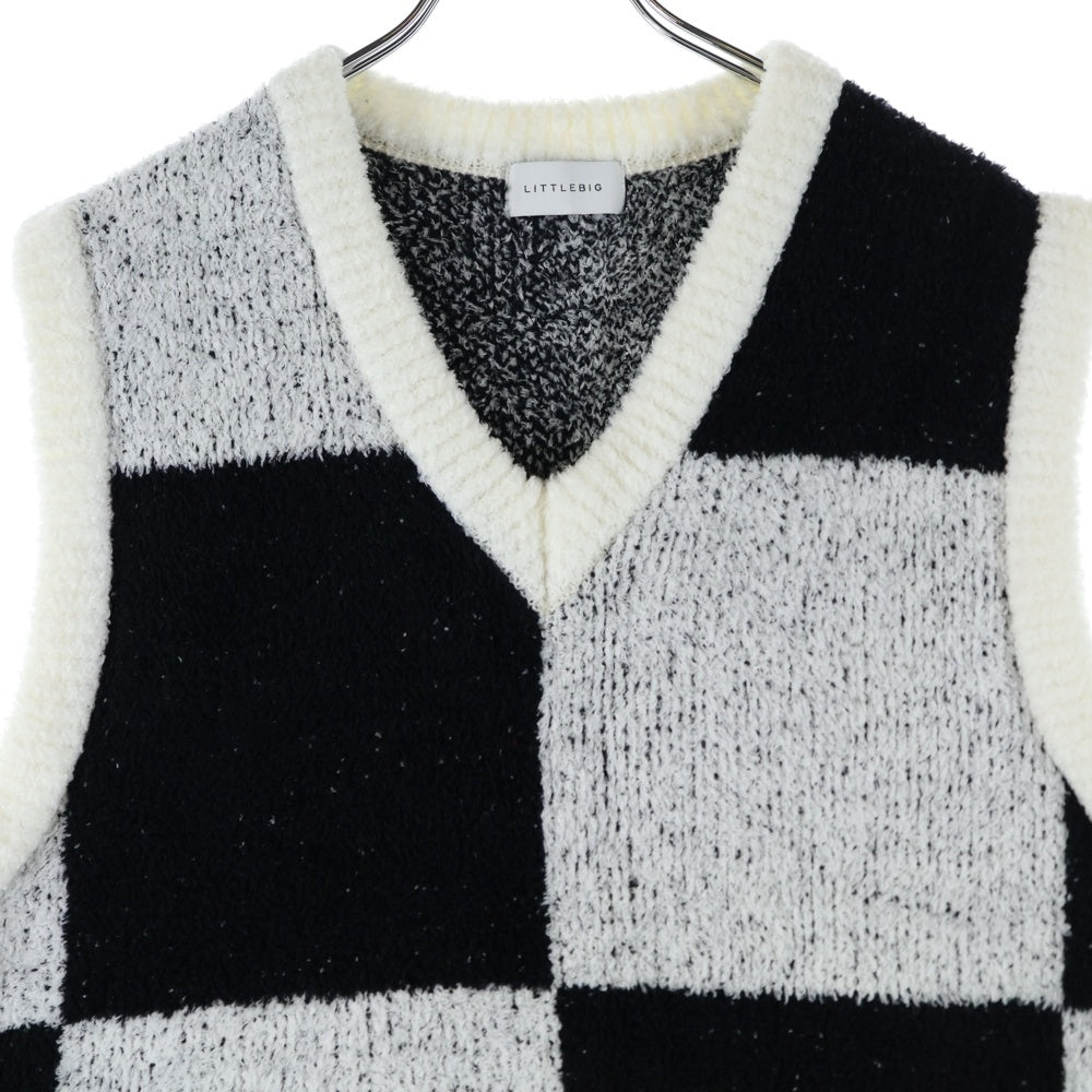 LITTLEBIG(リトルビッグ) 22SS Pattern Knit Vest パターンニットベスト チェッカー柄Vネックニットベスト LB221-KT02 ブラック/ホワイト