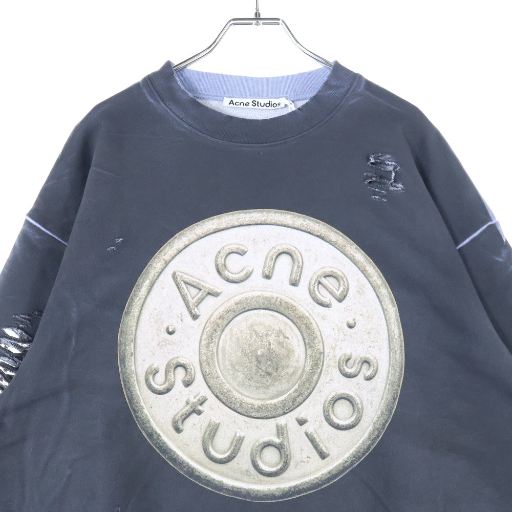 Acne Studios(アクネ ストゥディオズ) Bullet Logo Sweat Shirts バレットロゴスウェットシャツ ダメージ加工クルーネックトレーナー CI0203 ブラック