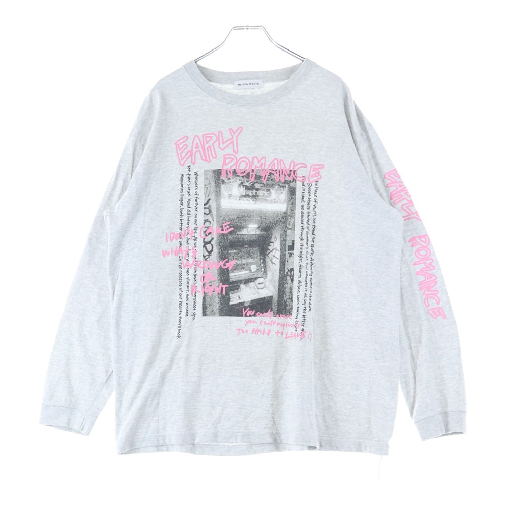 MAISON SPECIAL(メゾンスペシャル ) Early Romance Long Sleeve T-shirt アーリーロマンスロングスリーブTシャツ ロゴプリントクルーネック長袖Tシャツ 21242415308 グレー