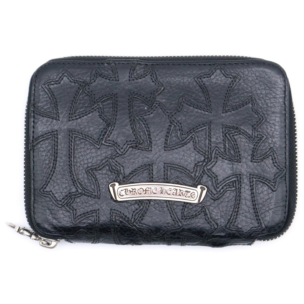 CHROME HEARTS(クロムハーツ) BANK ROBBER バンクローバー セメタリーパッチ ラウンドジップレザーコンパクトウォレット 財布 ブラック