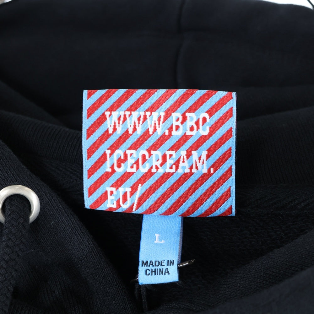 BILLIONAIRE BOYS CLUB(ビリオネアボーイズクラブ) ICE CREAM ICED OUT RUNNING DOG HOOD アイスクリーム フロントプリント プルオーバーパーカー スウェット ブラック