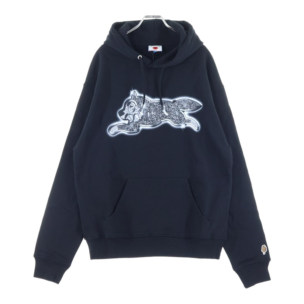 BILLIONAIRE BOYS CLUB(ビリオネアボーイズクラブ) ICE CREAM ICED OUT RUNNING DOG HOOD アイスクリーム フロントプリント プルオーバーパーカー スウェット ブラック