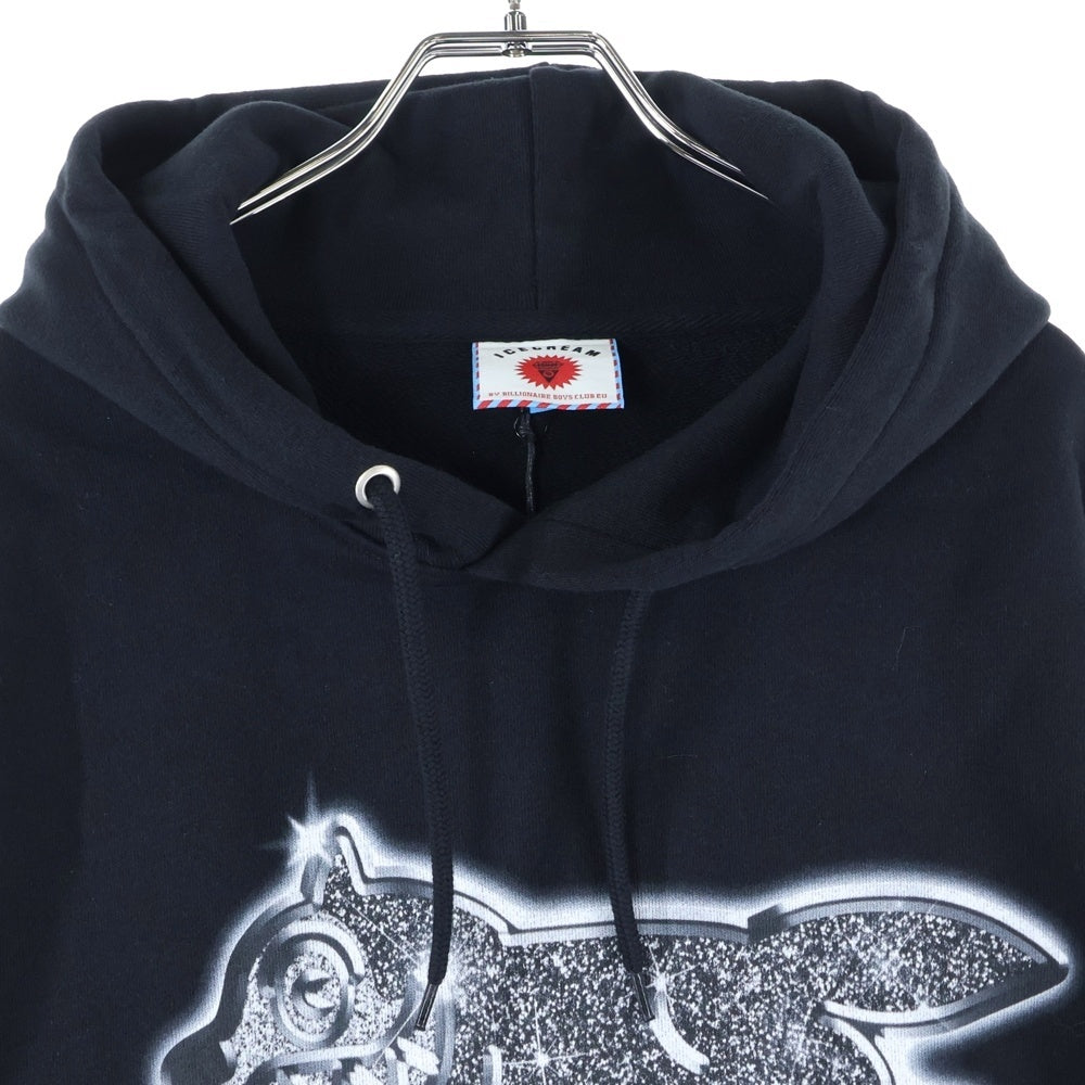 BILLIONAIRE BOYS CLUB(ビリオネアボーイズクラブ) ICE CREAM ICED OUT RUNNING DOG HOOD アイスクリーム フロントプリント プルオーバーパーカー スウェット ブラック