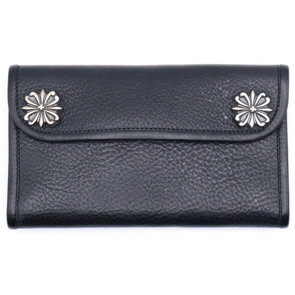 Travis Walker(トラヴィスワーカー) コンチョ付き クロスモチーフ レザー トラッカーウォレット 財布 ブラック/ブルー