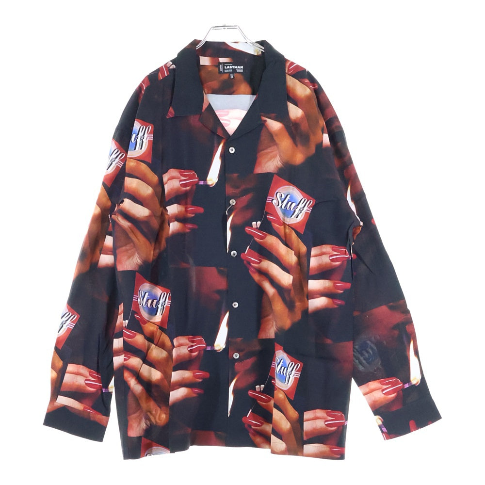 LASTMAN(ラストマン) Printed Open Colloar Shirt L/S STUFF プリンテッドロングスリーブオープンカラーシャツ スタッフ 総柄レーヨン長袖シャツ 242LM-SH01 マルチカラー