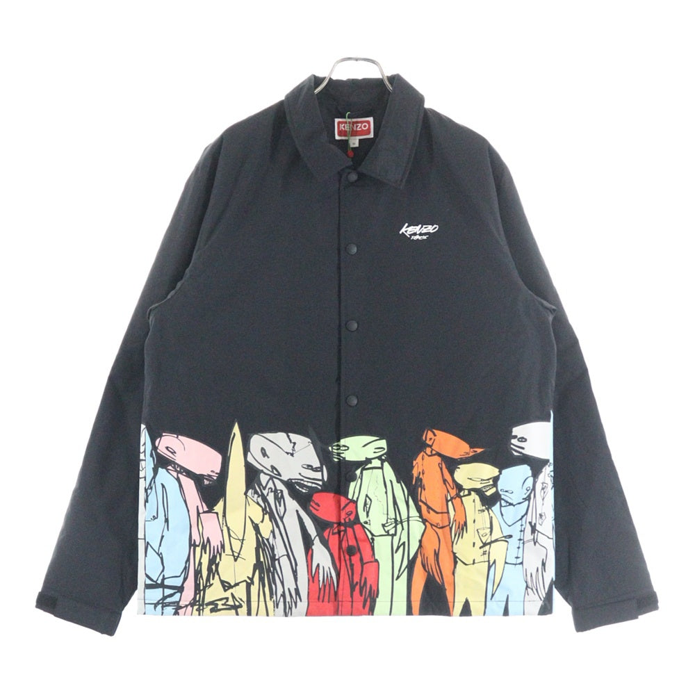 KENZO(ケンゾー) ×Futura 2000 Padded Coach Jacket フューチュラ 2000 パデットコーチジャケット ロゴプリントナイロンボタンダウンジャケット FF65BL0609NT ブラック