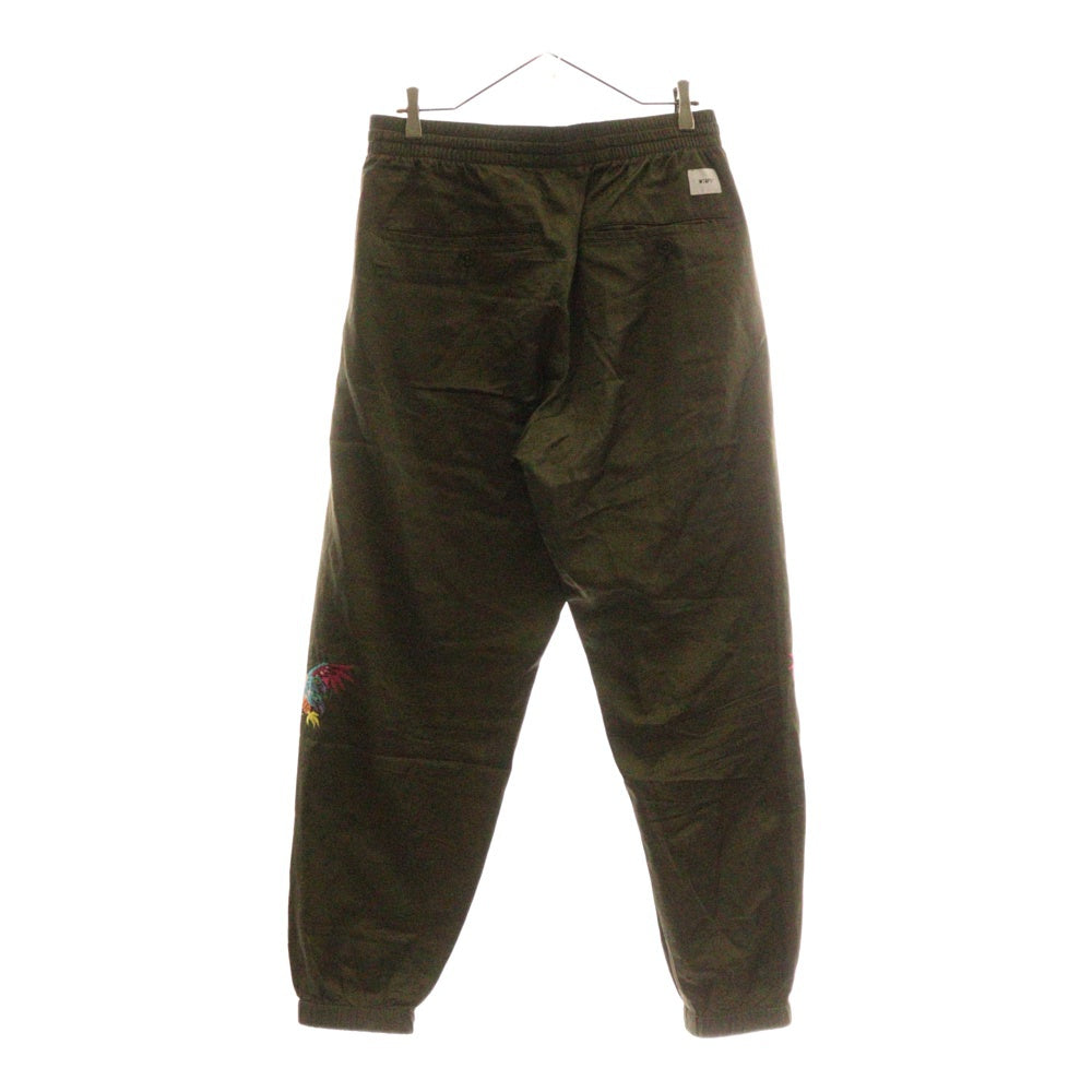 WTAPS(ダブルタップス) 18AW Cribs/Trousers.RACO. Satin クリブストラウザーサテン ロゴ刺繍サテンジョガーパンツ 182BRDT-PTM01 カーキ