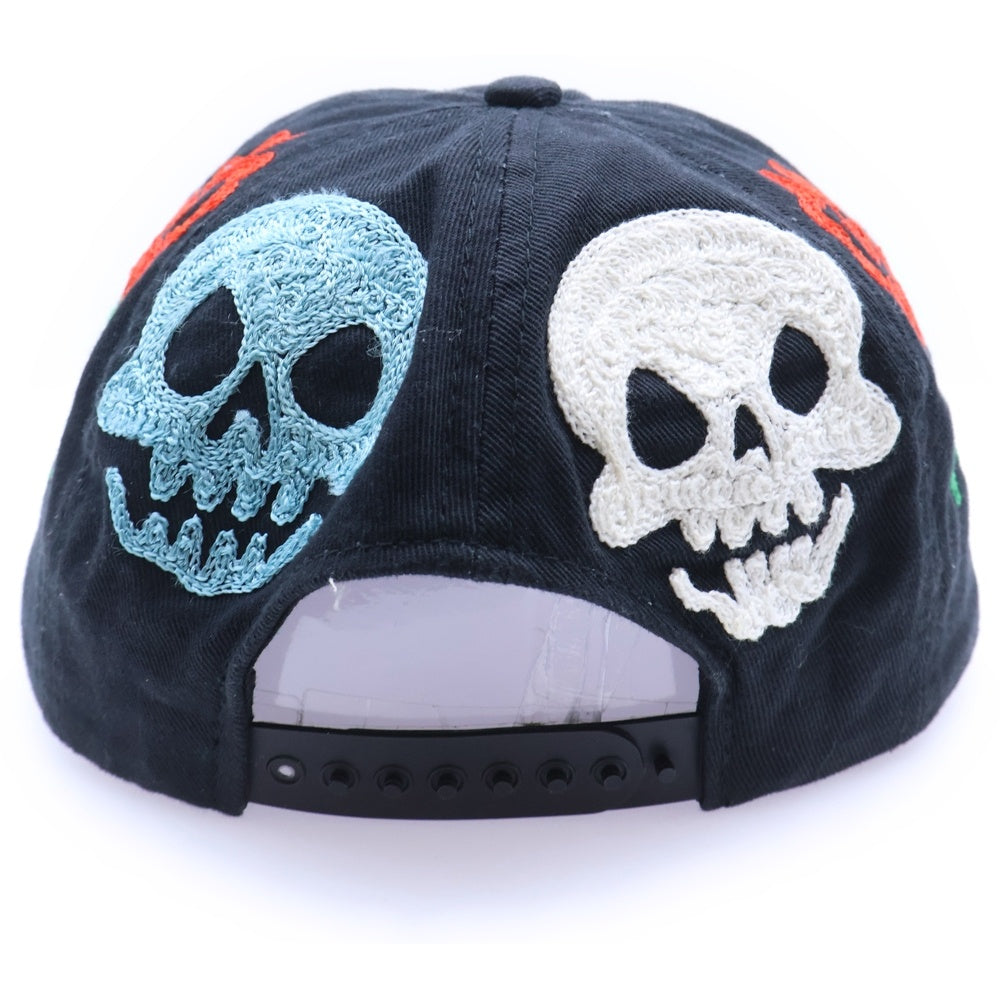 Clayton Patterson(クレイトン パターソン) SOLID SKULL chain stitch embroidery CAP ソリッドスカル フラワー刺繍 5パネルキャップ 帽子 ブラック