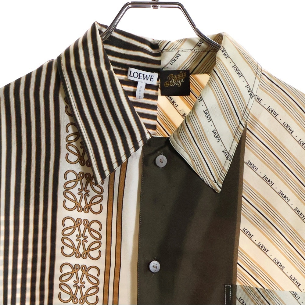 LOEWE(ロエベ) Paula's Ibiza Silk Shirts パウラズイビザ シルクシャツ ボタンダウン半袖シャツ H616Y05X53 ブラウン