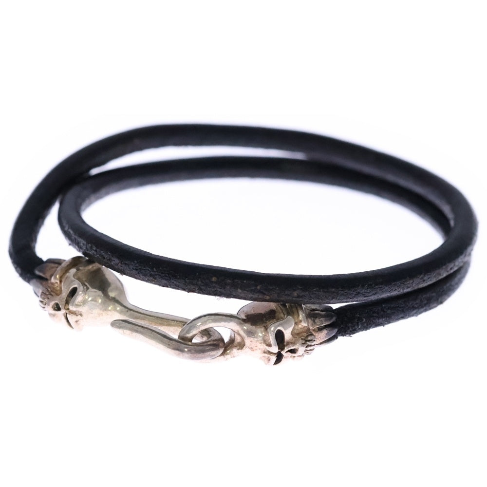 THIRTEEN DESIGNS(サーティーンデザインズ) ダブルローリングスカルフックレザーブレスレット シルバー/ブラック
