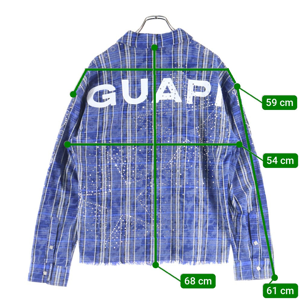 GUAPI(グアピ) Royal Blue Star Flannel ロイアルブルースターフランネル ジップアップラインストーン長袖シャツ ブルー
