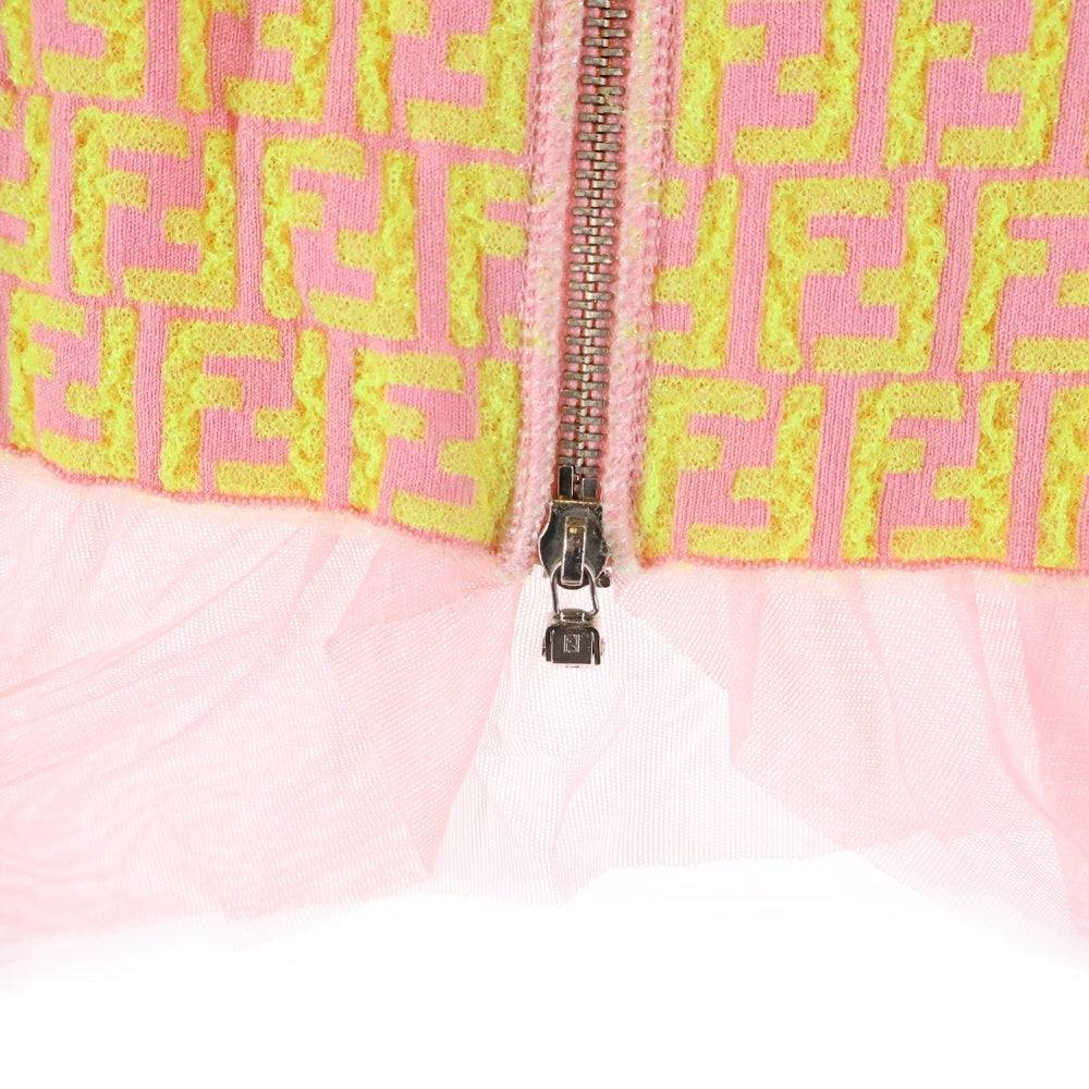 FENDI(フェンディ) ズッカ 総柄 ジップアップ ノーカラー ニットジャケット レディース ピンク/イエロー