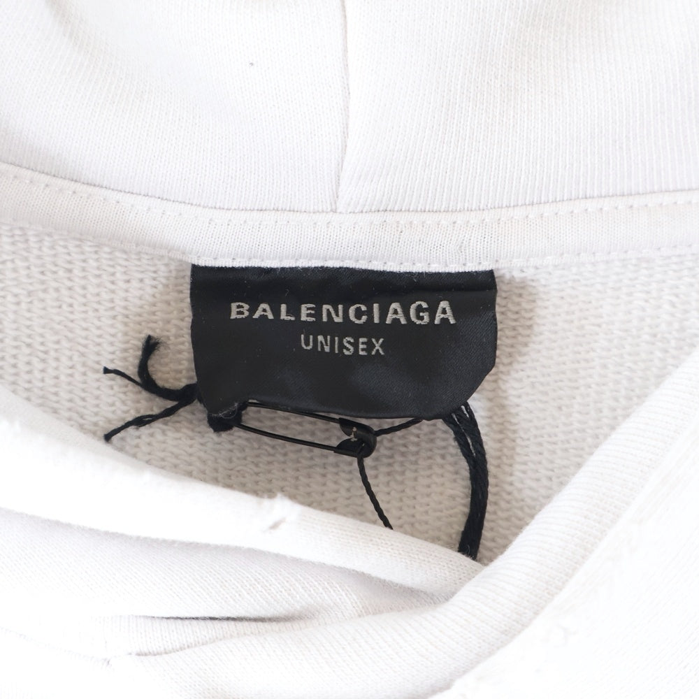 BALENCIAGA(バレンシアガ) 23SS Tape Type Ripped Pocket Hoodie 744441 TOVB1 テープロゴ プルオーバーフーディー パーカー ホワイト