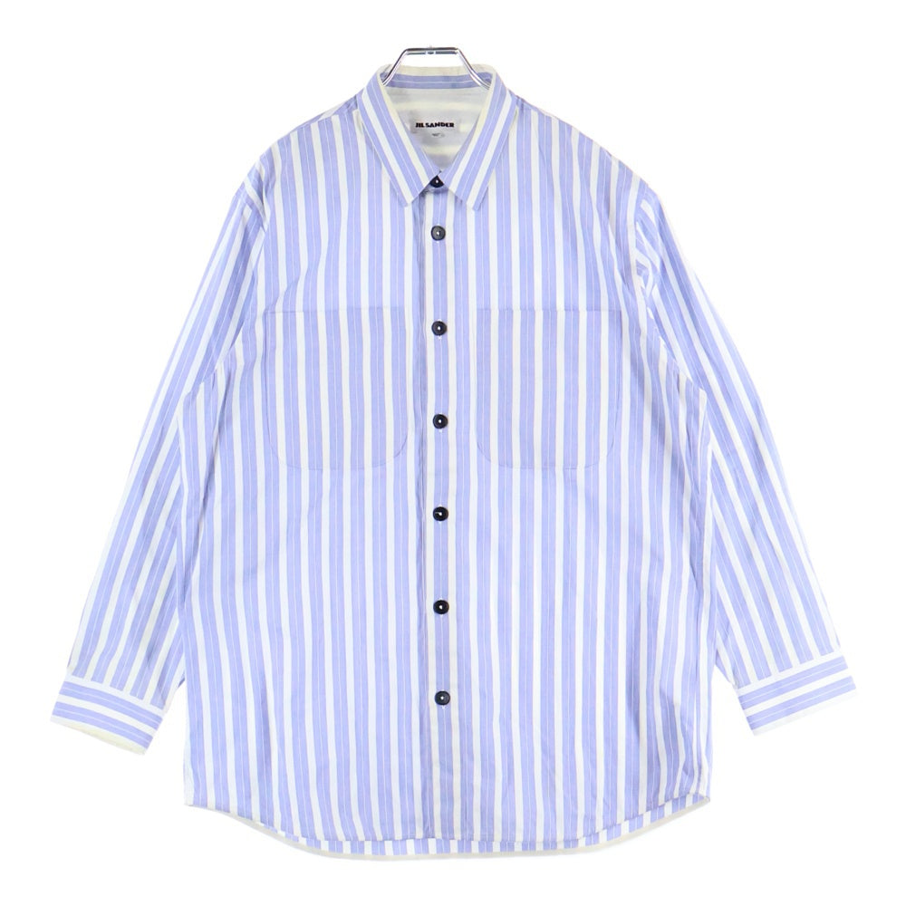 JIL SANDER(ジルサンダー) Stripe Button Cotton Shirts ストライプコットンボタンシャツ ボタンダウン長袖シャツ HS JM YA 0001 ブルー