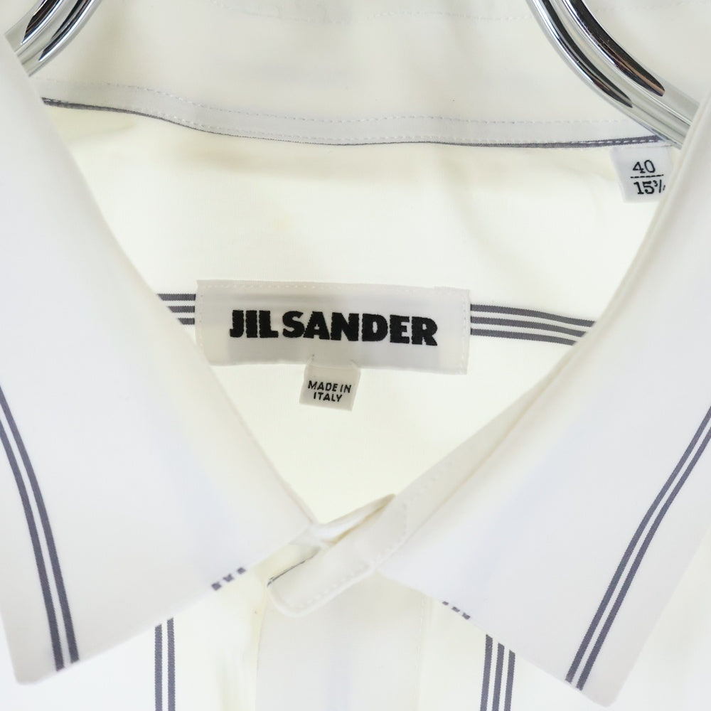 JIL SANDER(ジルサンダー) 19SS Stripe Cotton S/S Shirts ストライプコットンショートスリーブシャツ ボタンダウン半袖シャツ JSUO742228 ホワイト