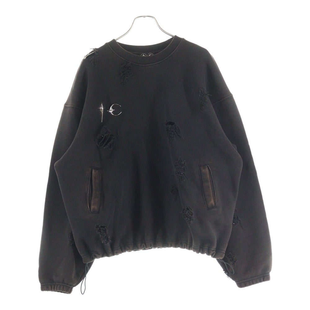 THUG CLUB(サグクラブ) 24SS War Victim Distressed Crewneck Sweat Shirts モチーフロゴダメージ加工スウェットトレーナー TC24SS2001