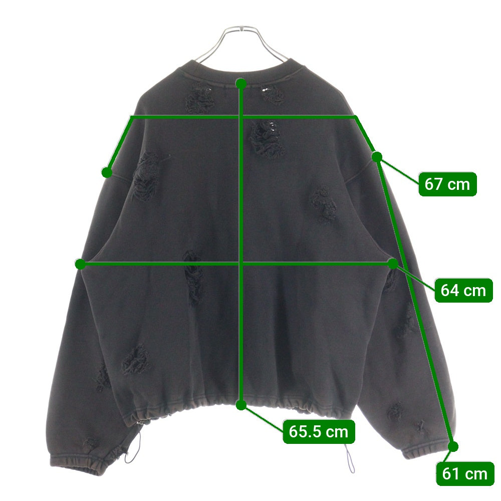 THUG CLUB(サグクラブ) 24SS War Victim Distressed Crewneck Sweat Shirts モチーフロゴダメージ加工スウェットトレーナー TC24SS2001