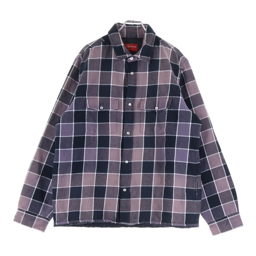 SUPREME(シュプリーム) 18AW Quilted Faded Plaid Shirt キルテッドフェーデットプレイドシャツ ボタンダウンキルティングライナーシャツジャケット パープル