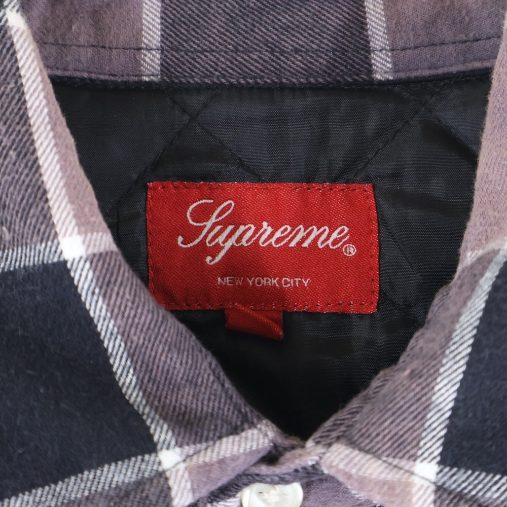 SUPREME(シュプリーム) 18AW Quilted Faded Plaid Shirt キルテッドフェーデットプレイドシャツ ボタンダウンキルティングライナーシャツジャケット パープル