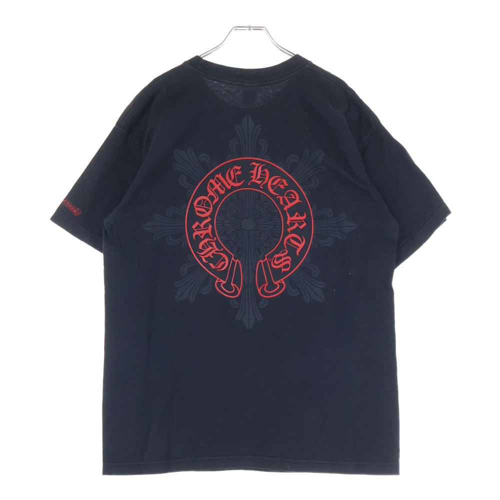 CHROME HEARTS(クロムハーツ) Old Horseshoe Floral Cross Print T-Shirts オールド ホースシューフローラルクロスプリントTシャツ ロゴプリントクルーネックス半袖Tシャツ ブラック/レッド