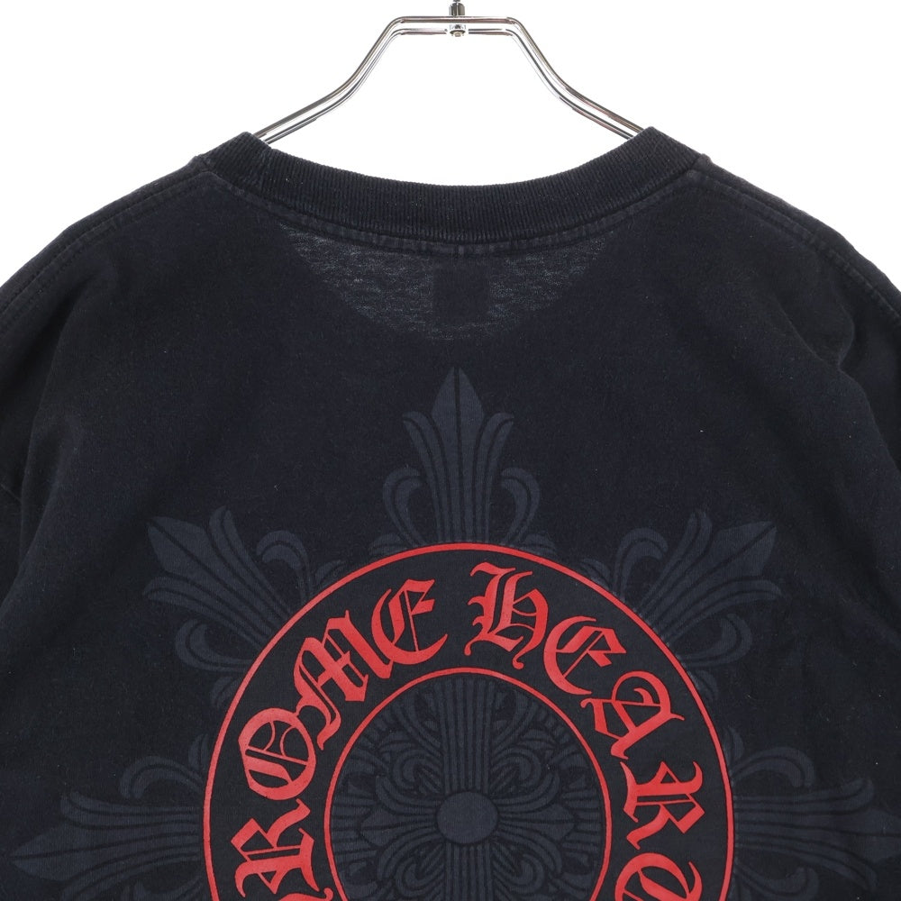 CHROME HEARTS(クロムハーツ) Old Horseshoe Floral Cross Print T-Shirts オールド ホースシューフローラルクロスプリントTシャツ ロゴプリントクルーネックス半袖Tシャツ ブラック/レッド