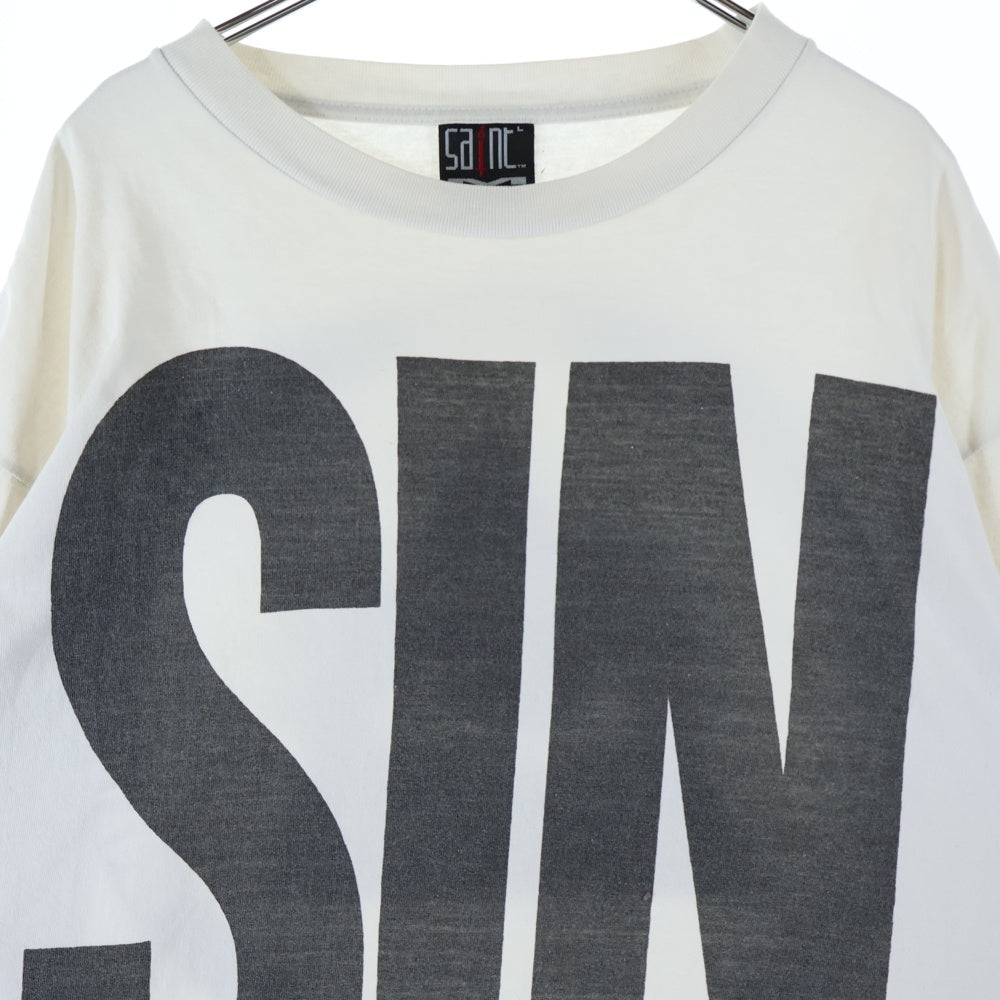 SAINT MICHAEL(セントマイケル) 21AW SIN L/S T-SHIRT フロントプリント ヴィンテージ加工 長袖Tシャツ クルーネック カットソー ホワイト SM-A21-0000-015