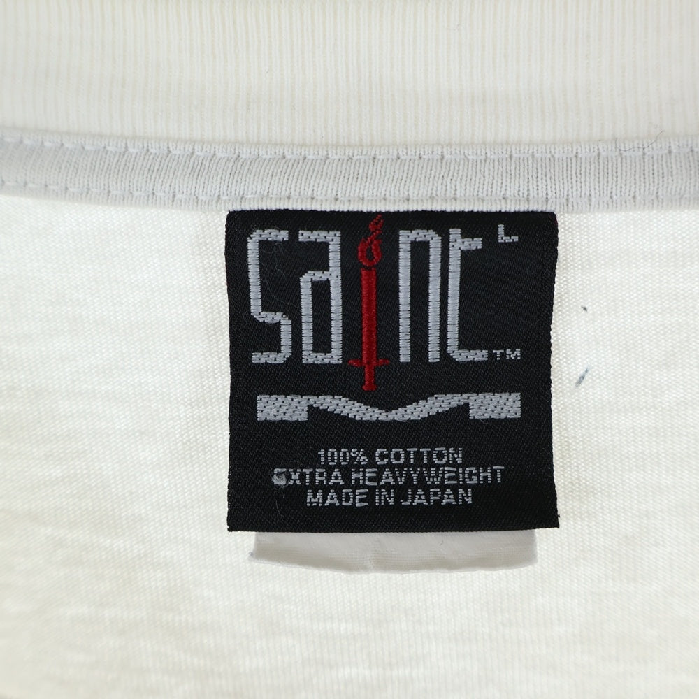 SAINT MICHAEL(セントマイケル) 21AW SIN L/S T-SHIRT フロントプリント ヴィンテージ加工 長袖Tシャツ クルーネック カットソー ホワイト SM-A21-0000-015