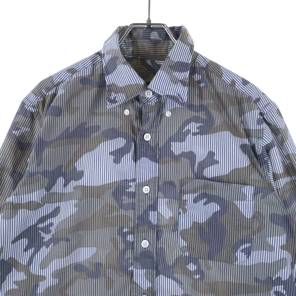 SOPHNET.(ソフネット) 17SS Camouflage Over Print L/S B.D Shirt カモフラージュオーバープリントロングスリーブB.Dシャツ 総柄ボタンダウン長袖シャツ SOPH-170063 グレー
