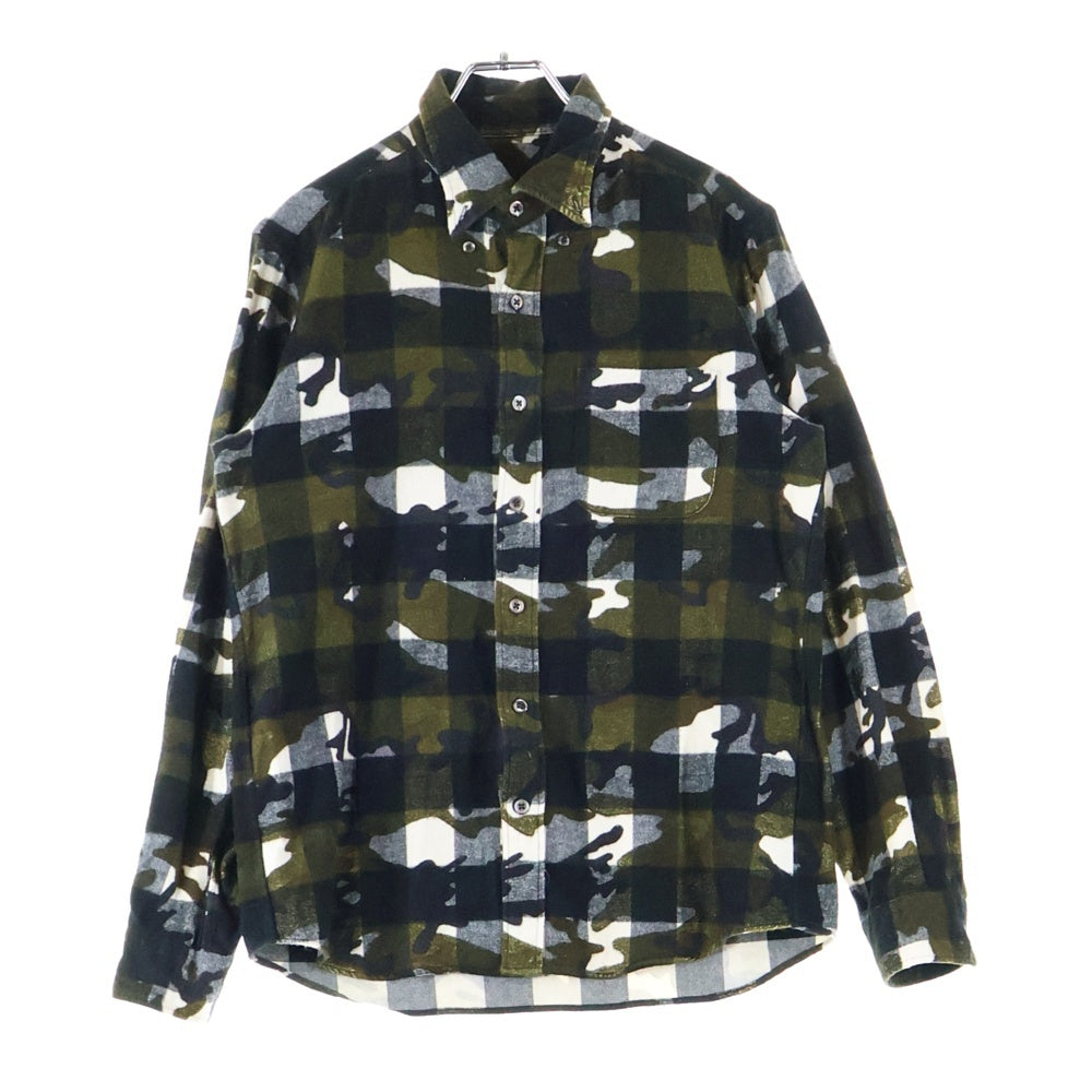 SOPHNET.(ソフネット) Camouflage Over Print Flannel Check L/S B.D Shirt カモフラージュオーバープリントフランネルチェックBDシャツ 総柄ボタンダウン長袖シャツ SOPH-167079 カモ