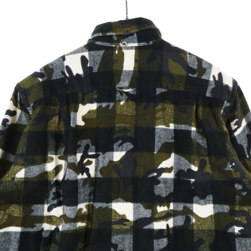 SOPHNET.(ソフネット) Camouflage Over Print Flannel Check L/S B.D Shirt カモフラージュオーバープリントフランネルチェックBDシャツ 総柄ボタンダウン長袖シャツ SOPH-167079 カモ