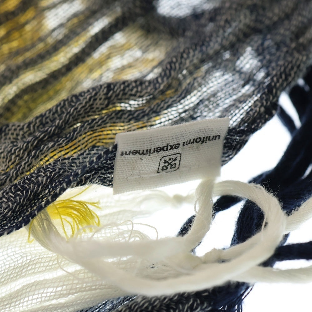 UNIFORM EXPERIMENT(ユニフォームエクスペリメント) Shrink Stripe Long Stole シュリンクストライプロングストール コットンマフラー イエロー/グレー/ホワイト