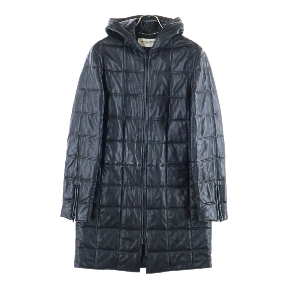 SAINT LAURENT PARIS(サンローランパリ) 19AW Lamb Leather Hooded Quilting Coat ラムレザーフーデットキルティングコート レザーロングコート 584772 YC2MS ブラック